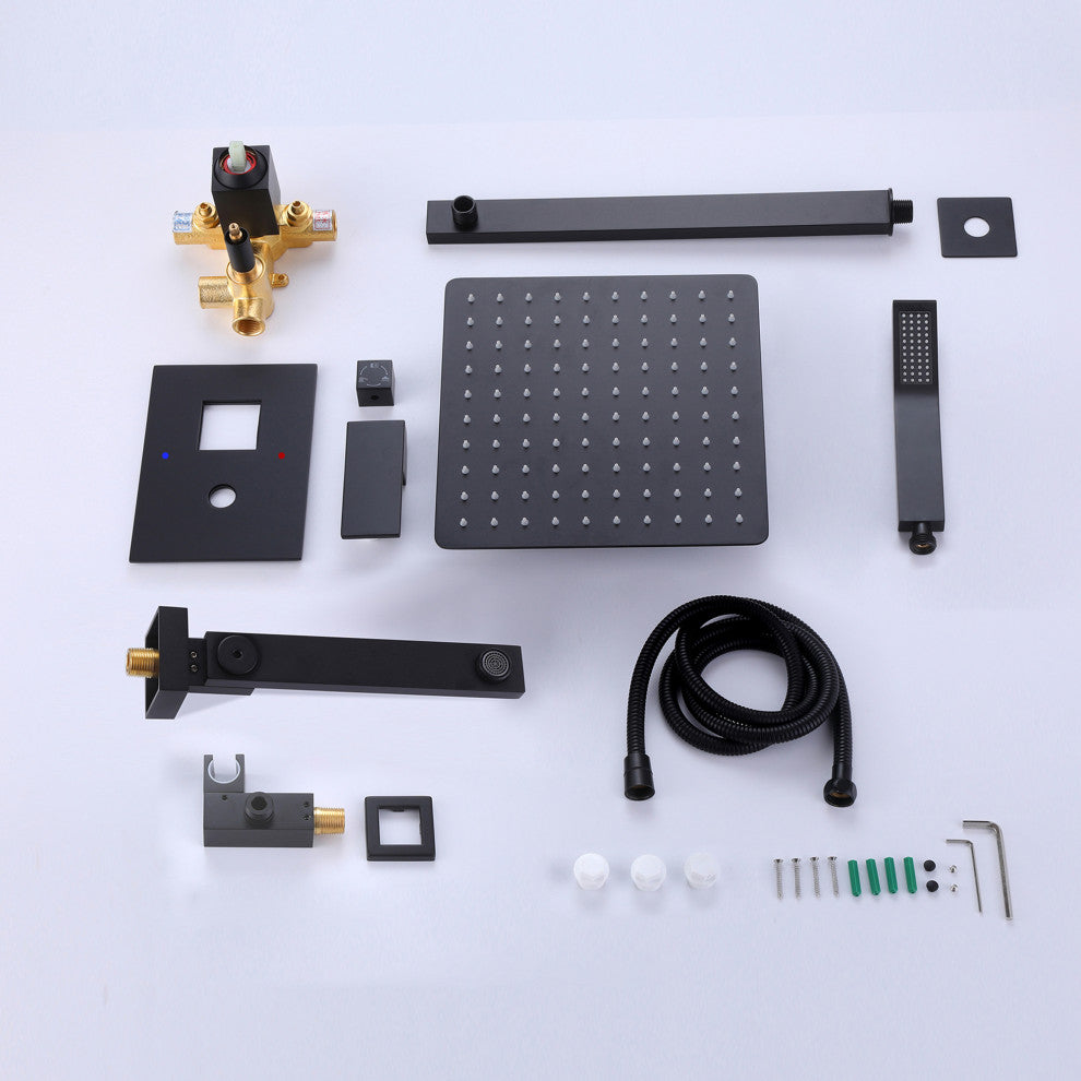 Shower System with Handheld Shower & 180 Degree Rotation Tub Spout, Matte Black
