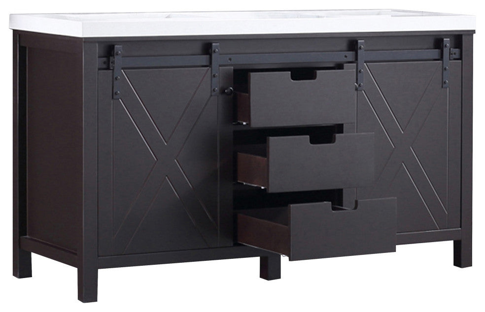 Marsyas 60" Brown Double Vintage Bathroom Vanity Cabinet Quartz Top Square Sinks