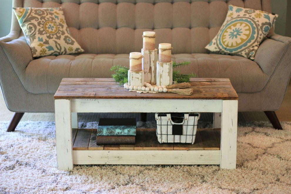 White Combo Coffee Table With Shelf