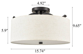 Black Fabric Drum Ceiling Light Dimmable
