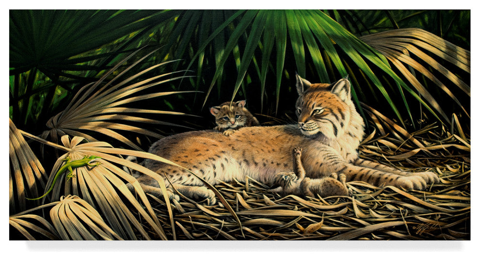 Wilhelm Goebel ''Bobcat With Kittens'' Canvas Art, 32"x16"