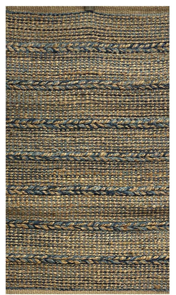 5" x 7" Blue and Tan Braided Stripe Area Rug