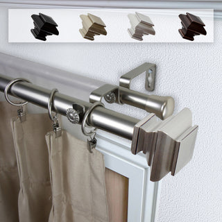 Helen 1" Double Curtain Rod, Satin Nickel, 48-84"