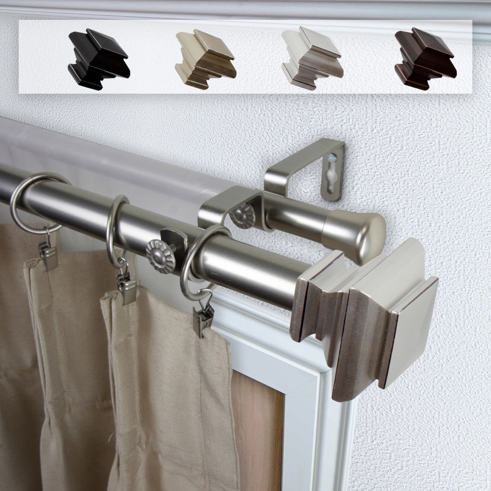 Helen 1" Double Curtain Rod, Satin Nickel, 48-84"