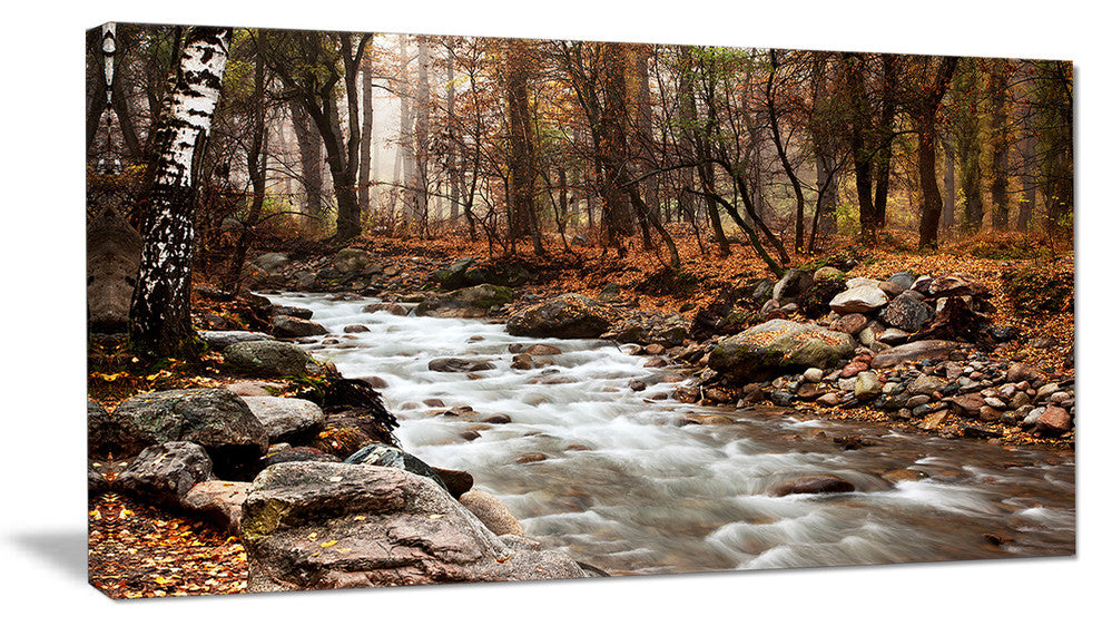 "Stream in Autumn Forest" Landscape Photography Canvas Print, 32"x16"