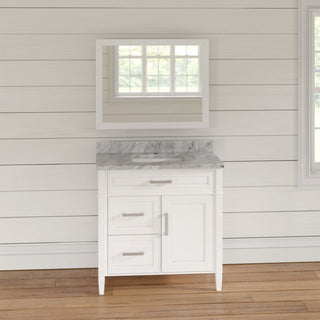 Vanity Set With Carrara Marble Top, 36", White, Standard Mirror