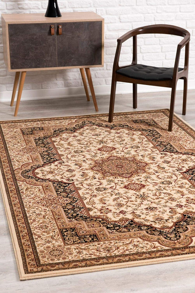 Rug Branch Traditional Persian Cream Black Indoor Area Rug - 5'x7'