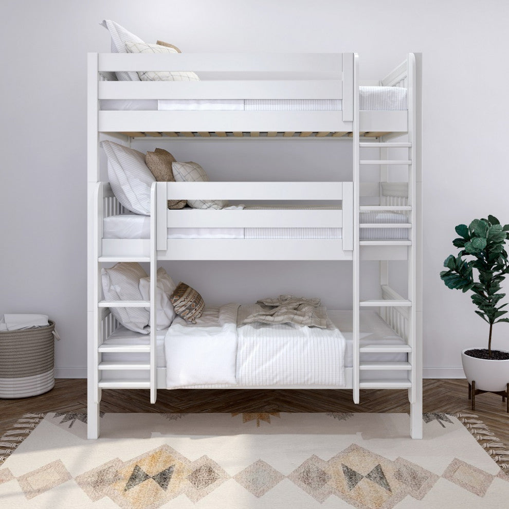 Stella White Triple Bunk Bed, Twin Size, Bunk Bed Only