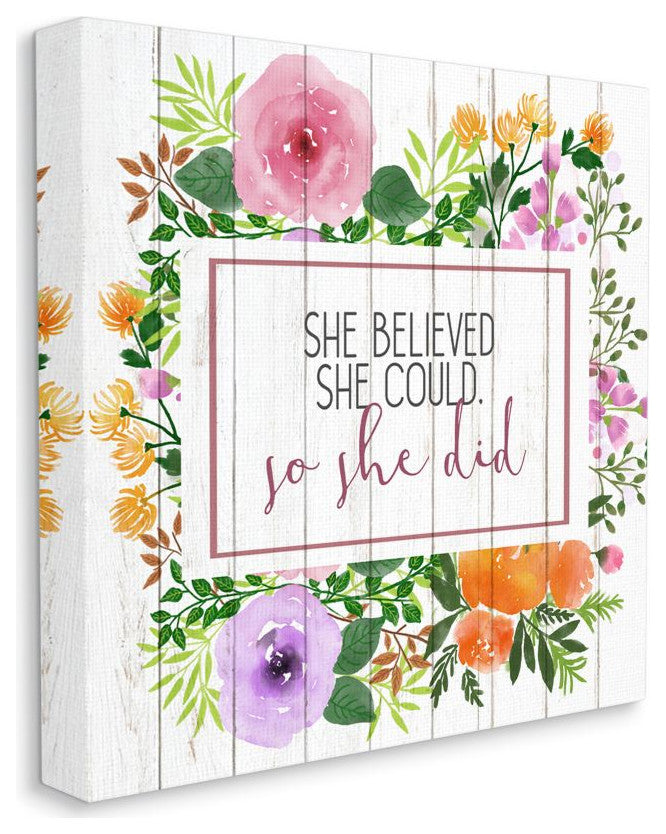 She Believed Flower Wreath Inspiring Word Design, 24"x24"
