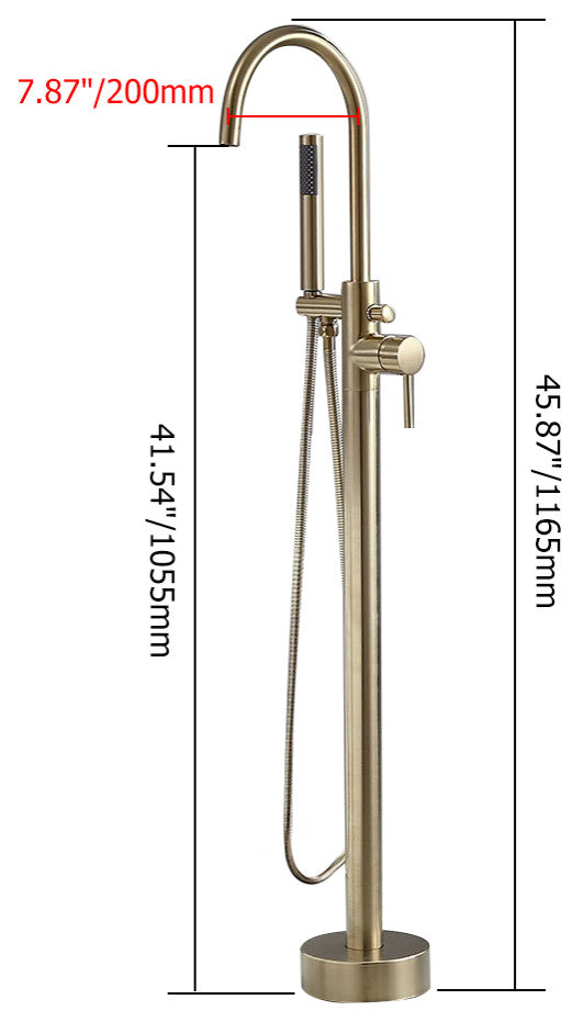 Freestanding Single Handle Tub Filler Faucet with Hand Shower, Brushed Gold