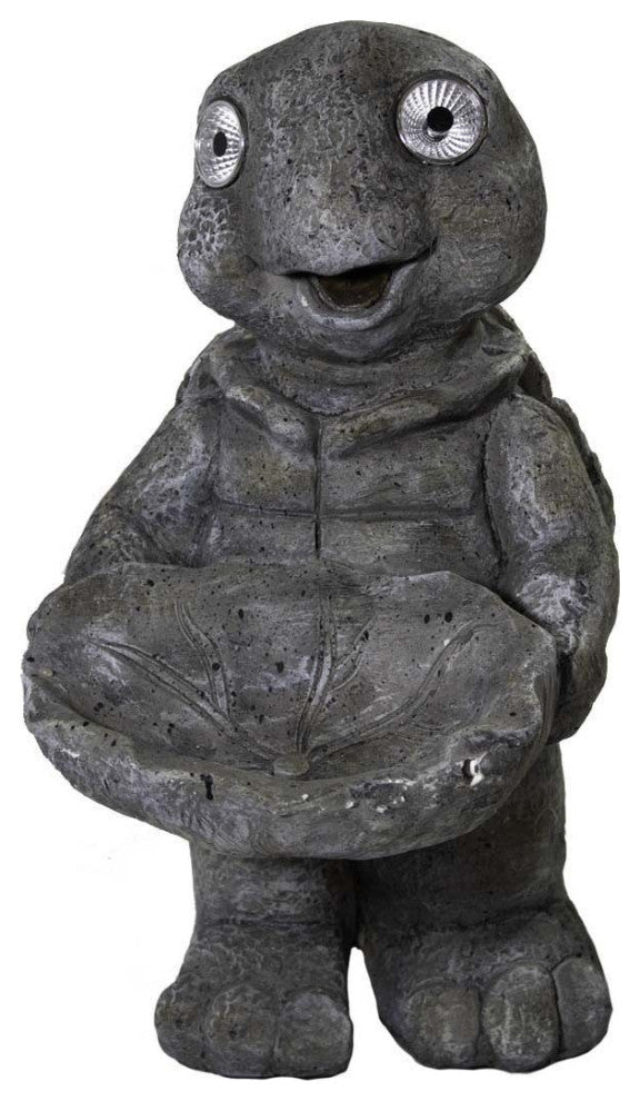 17" Happy Turtle Birdbath Birdfeeder Solar Outdoor Statue