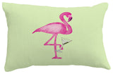 Single Flamingo Tropical Print Pillow With Linen Texture, Light Green, 14"x20"