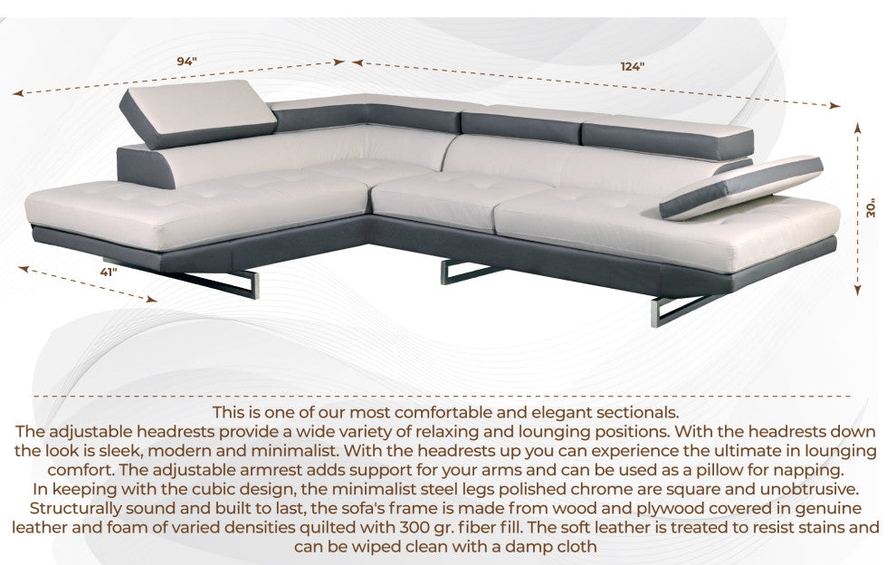 Brooklyn White Leather Air Sectional Left Arm Facing