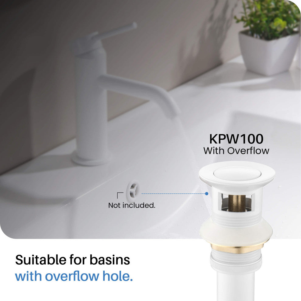 Circular Brass Single Handle Bathroom Faucet KBF1008, Matte White,, Drain