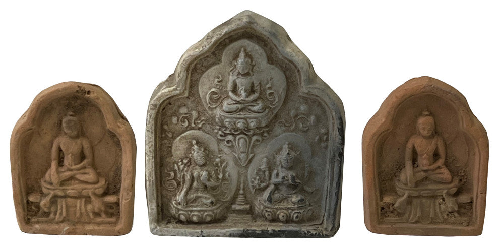 Set of 3, Small Chinese Oriental Clay Buddhas Theme Plaque Display Hws2404