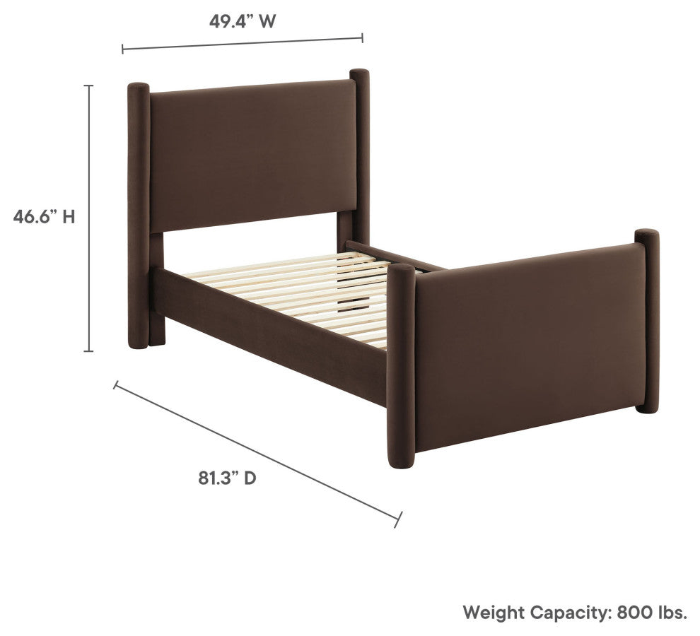 Rael Performance Velvet Twin Platform Bed, Chocolate Brown