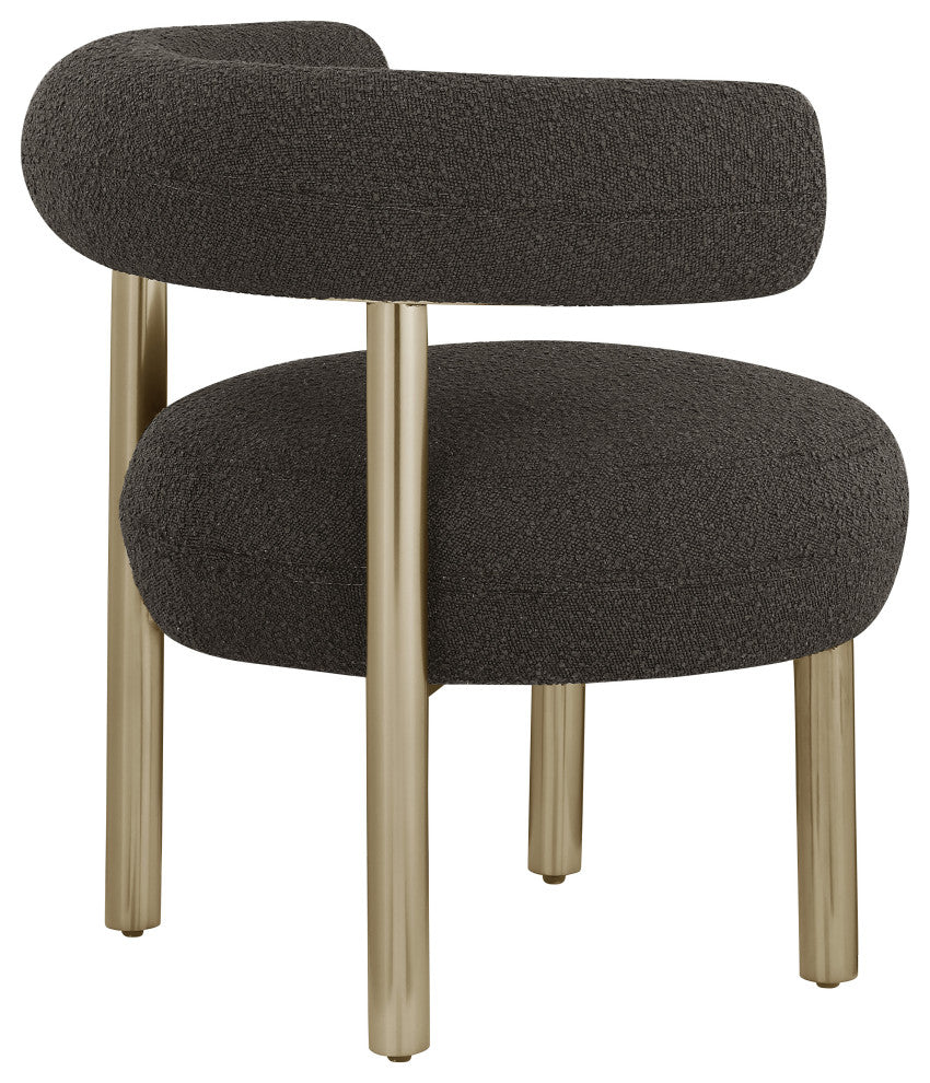 Bordeaux Boucle Fabric Upholstered Accent Chair, Brown, Brushed Brass Finish