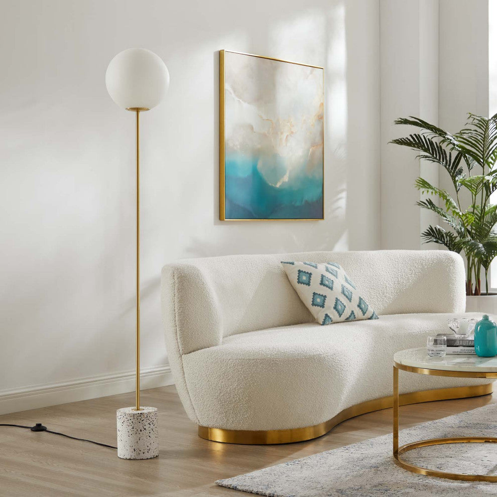 Floor Lamp Light, White, Glass, Modern, Mid Century Cafe Bistro Hospitality