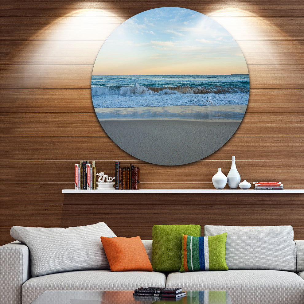 Blue Splashing Scene Beach, Seashore Round Metal Wall Art, 11"