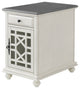 Elegant Chairside Table with Charging Station, White With Grey Top