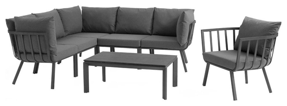 Riverside 7 Piece Outdoor Patio Aluminum Set Gray Charcoal