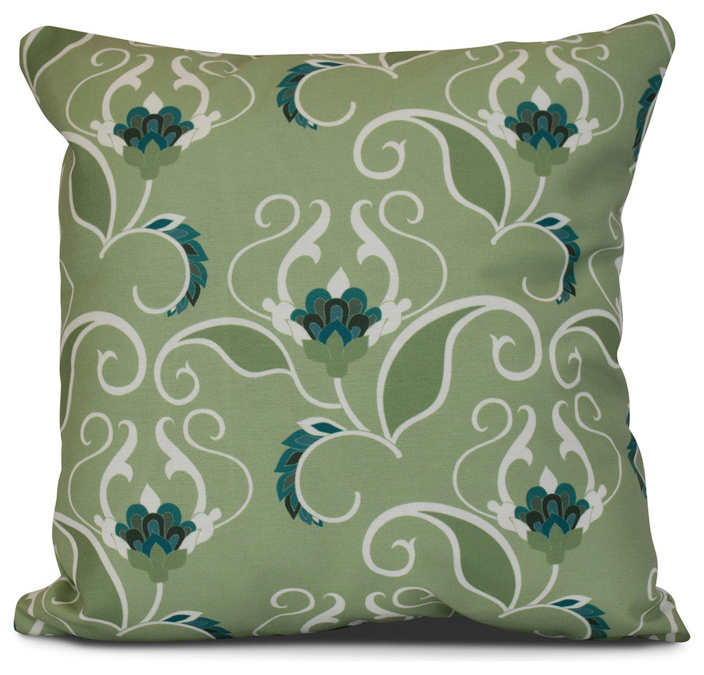 18x18", West Indies, Floral Print Pillow, Green
