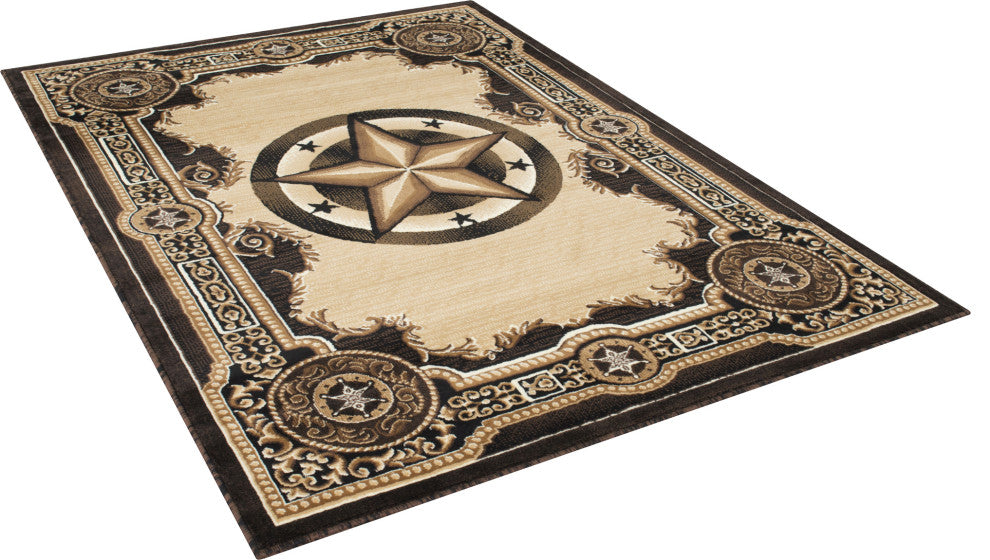 Allstar Western Area Rug Texas Star design, Black, 5x7
