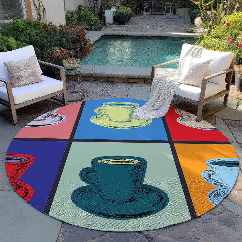 Indoor/Outdoor Kendall KE10 Multi Machine Washable 8' x 8' Round Rug