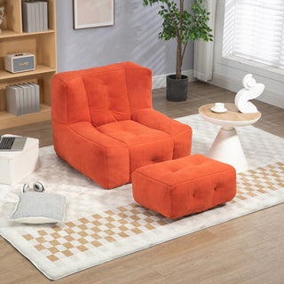 Memory Foam Padded Bean Bag Sofa with Ottoman, Comfy Velvet, Red