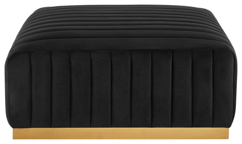 Conjure Channel Tufted Velvet Ottoman, Gold Black