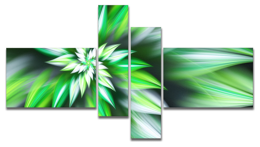 Dance of Green Exotic Flower, Floral Canvas Art Print, 60"x32", 4 panels