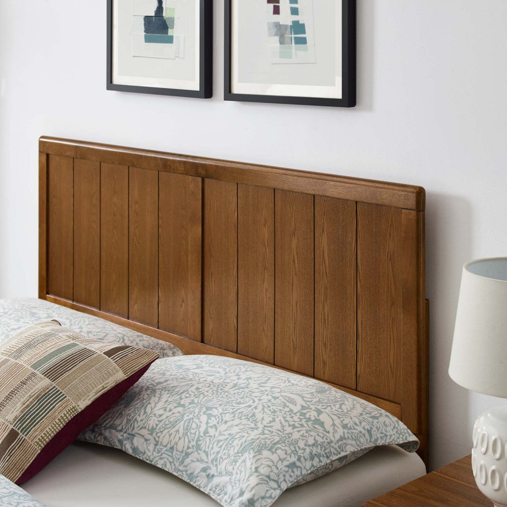 Platform Bed Frame, King Size, Wood, Brown Walnut, Modern Mid-Century, Bedroom