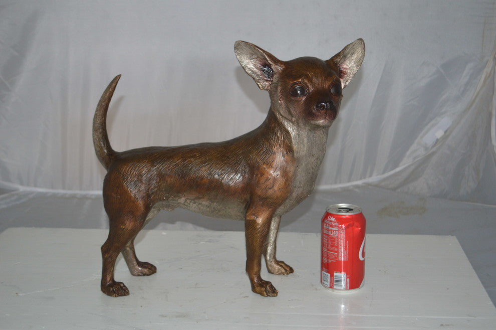 Standing Chihuahua Bronze Statue -  Size: 6"L x 16"W x 14"H.