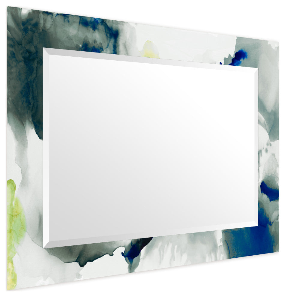 "Ephemeral" Beveled Mirror on Printed Abstarct Tempered Art Glass, 40x30"