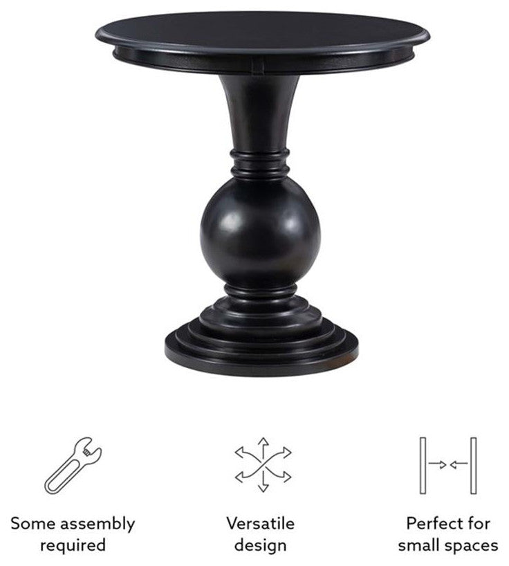 Linon Aspen Round Wood Accent Table Pedestal Base 26.5" High in Jet Black