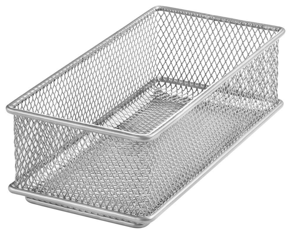 Silver Mesh Drawer Office Desktop Organizer Basket