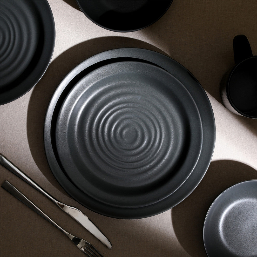 Stone Lain Orbit Stoneware 12-Piece Dinnerware Set, Charcoal