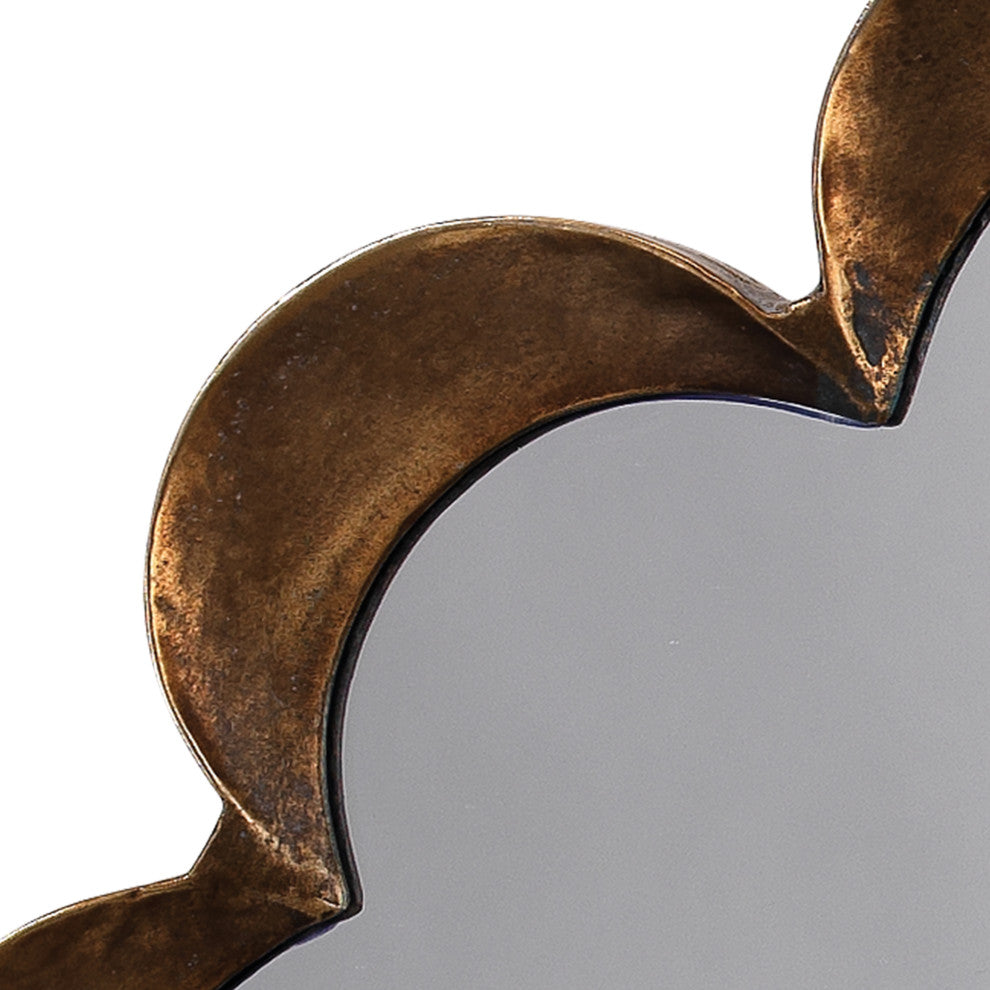 Scalloped Steel Mirror in Antique Brass