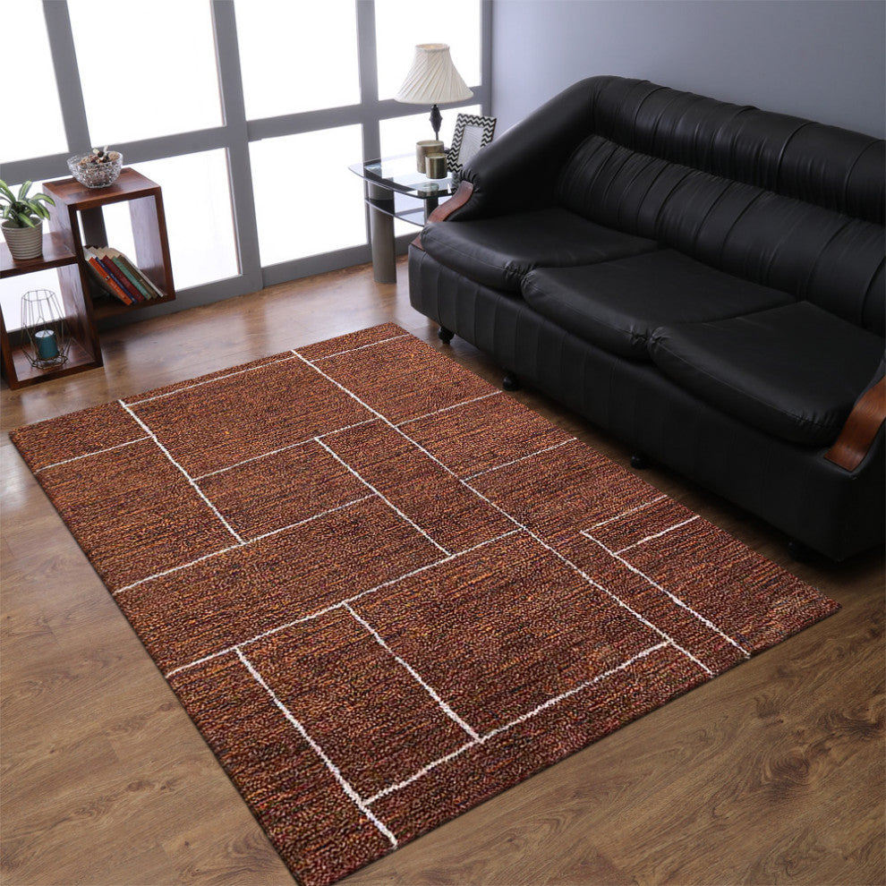 HAND KNOTTED LOOM SILK ECO-FRIENDLY RUGS-5'x8',Rectangle,Brown Beige,Geometric