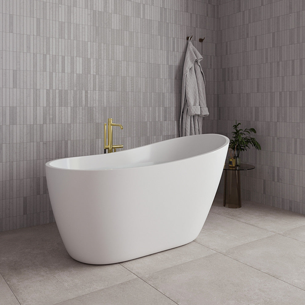 55" Streamline NDR-342-12-PBR Freestanding Tub, Tray, Drain in Polished Brass
