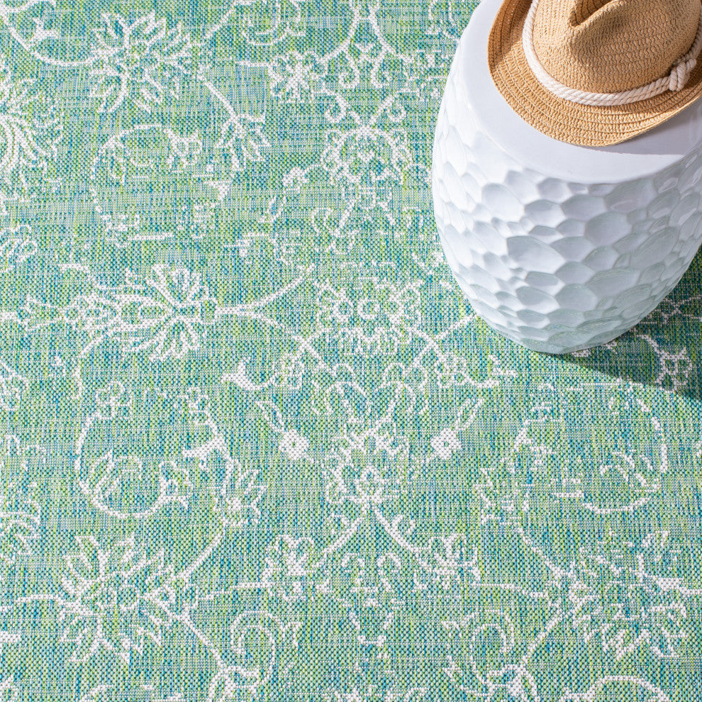 Safavieh Courtyard Cy8680-55721 Outdoor Rug, Green and Ivory, 6'7"x6'7" Square