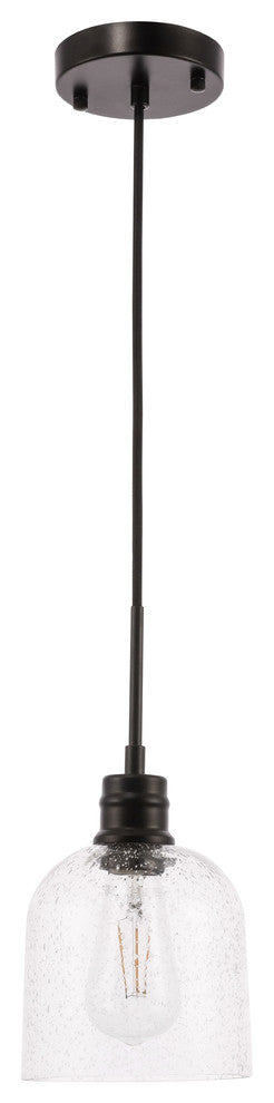 Black Finish And Clear Seeded Glass 1-Light Pendant