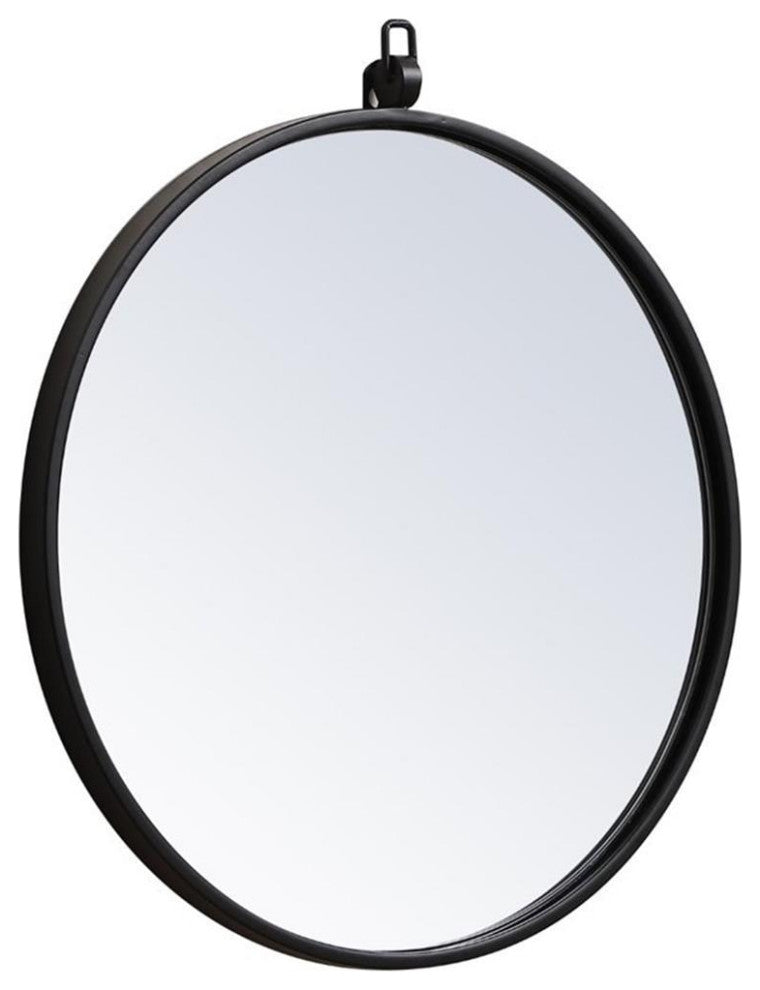 Elegant Decor Eternity 18" Round Mid Century Metal Frame Hooked Mirror in Black
