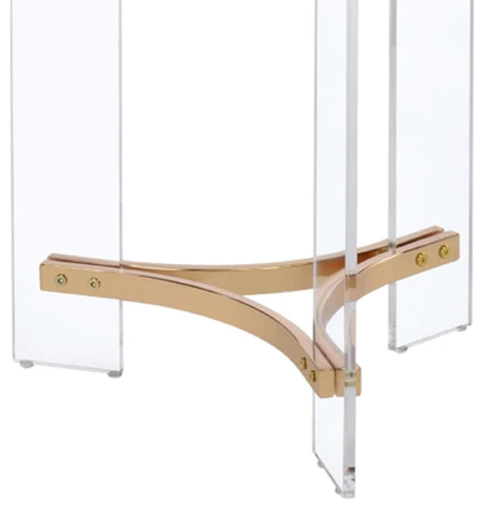 Benzara BM275492 23" Round End Table, Glass Top, Acrylic Legs, Clear, Gold