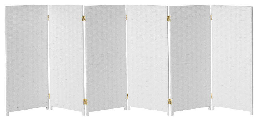 3 ft. Short Woven Fiber Room Divider 6 Panel White