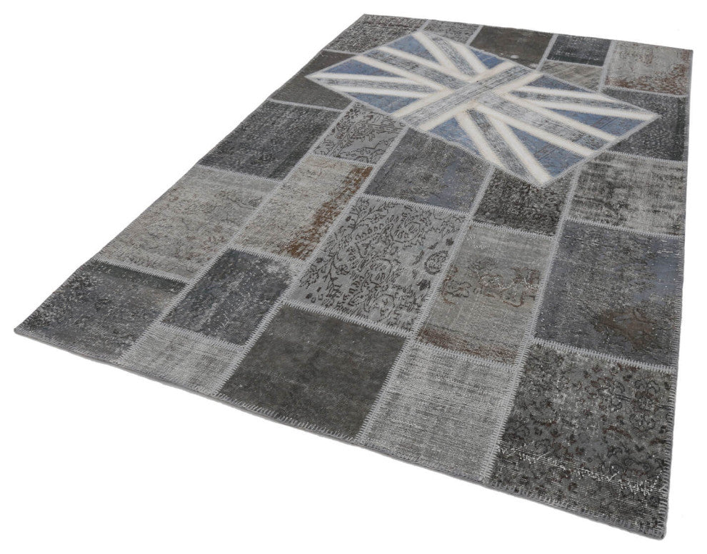 Rug N Carpet - Handwoven Anatolian 6' 7'' x 9' 11'' Flag Patchwork Rug