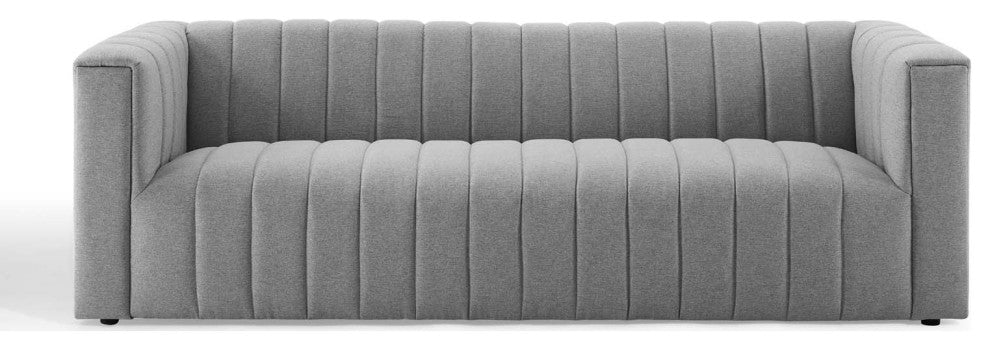 Tufted Sofa, Fabric, Gray, Modern, Living Lounge Hotel Lobby Hospitality