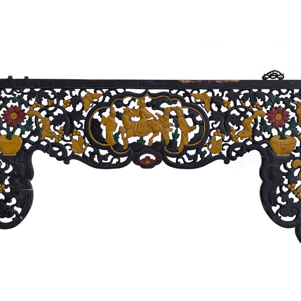Chinese Vintage Golden Relief Scenery Carving Arch Shape Wood Wall Art Hws3108