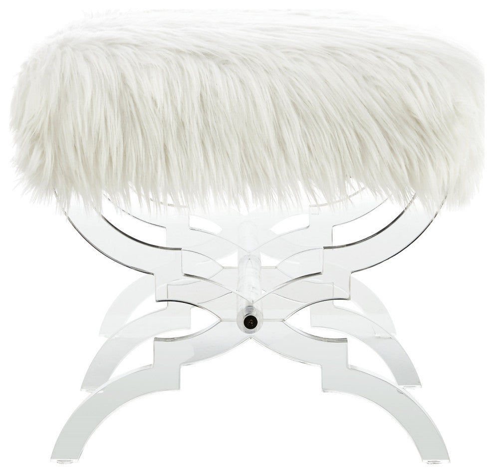 Enzo Faux Fur Acrylic X-Leg Bench, Cream White