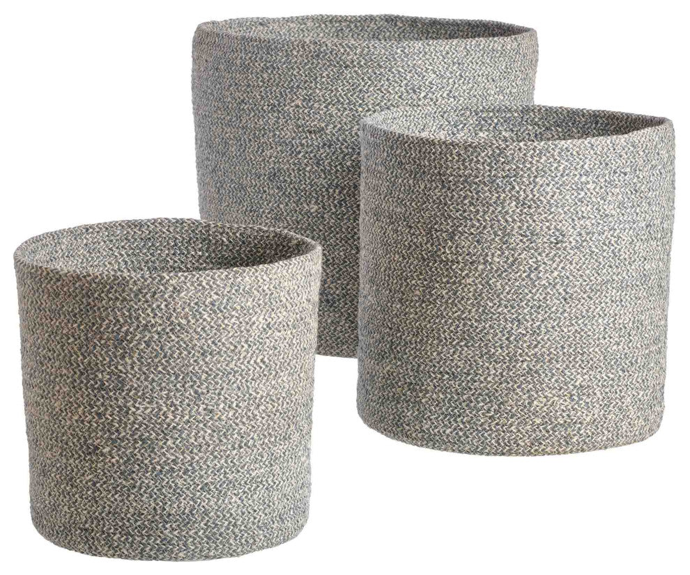 Melia  Woven Jute Round Basket Set of 3 Slate